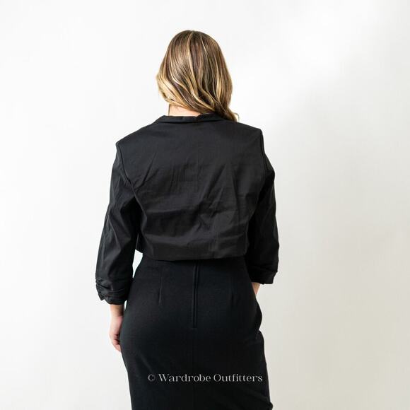 Vintage 80s Black Cropped Dress Blazer Jacket - Picture 6 of 7